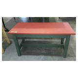 Painted table bench style stand, reddish top with