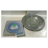 Aluminum snack tray with divided glass insert,