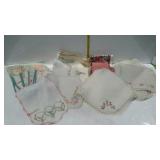 Linens, group of misc linen napkins, and table