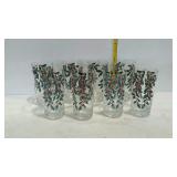 Eight holiday tumblers, holly design with raised
