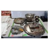 Collection of silver plated dishware, punch bowl,