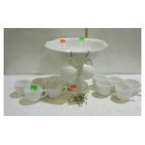 Milk glass punch bowl set, pedestal bowl measures