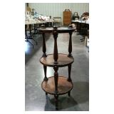 Ethan Allen three tiered round shelf. Turned