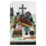 Pottery and country craft home decor lot, wooden