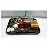 Collectibles group, vintage curling iron, scales,