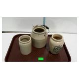 Crockery pieces, 3 canning type crock quart size,