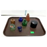 Ink wells lot, both colored glass and crockery