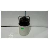 Canister crock brown over white pottery with wire