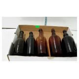 Collection of 5 green and brown glass wine