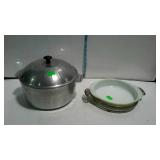 Cookware, silver plated holder with glass baking