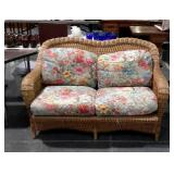 Natural wicker love seat with nice floral