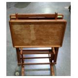 Teakwood TV tray lot 2 trays with stand both show