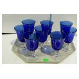 Set of 8 cobalt stem water goblets blue to clear
