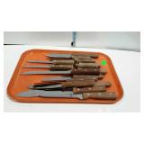 Group of 16 kitchen knives of various blade