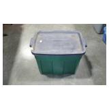 Rubbermaid green tote with blue lid. 18 gallon.