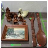 Group lot of wooden decor items. Wooden frame