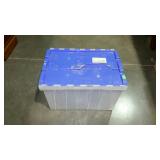 Clear tote with attached locking lid. 12 gallons.