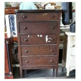 Old Oak 5 drawer tall chest of drawers,serpentine
