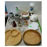 Group lot: wooden serving pieces, glass Garfield