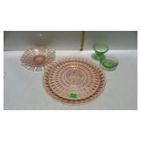 Depression glass- pink 13" platter ,8" bonbon dish