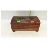 Dresser box, carved picture top - 11 x 7 x 4.5"