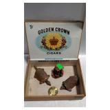 Misc - cigar box, outhouse figurine, Shenandoah