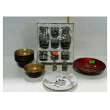 Asian decor - saki set, mud man figurine, lacquer