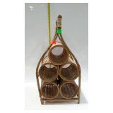 Wine rack - holds five bottles,  rattan & wicker -
