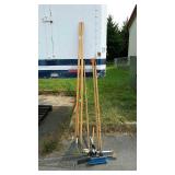 Long handled tools, includes rake broom two