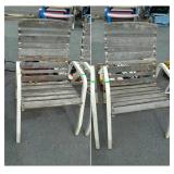 Two lawn chairs, redwood slat seating, aluminum