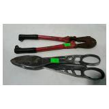 Small set of bolt cutters, and set of tin snips