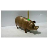 Brass pig bank. No stopper. 14" long.