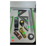 Tool lot, carpenters squares, chalk lines,