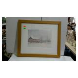 Print - Winter barn scene, "Glendobbin" pencil