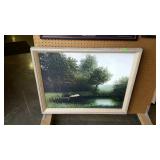 Print - Diving board pig scene, framed - 33 x 27