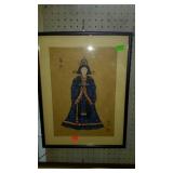 Print- Asian lady scene, framed & matted - 16 x 20