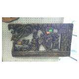 Wall decor - carved wood tribal scene - 30 x 17