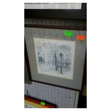 Wall art - Fall city street scene, pencil signed,