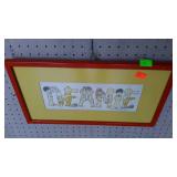 Print - "DEANIE" kids scene, dated 1969, framed &