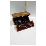Oak sewing attachments box with attachments
