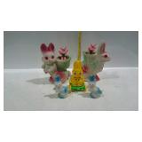 Easter bunnies - four paper mache and one plastic
