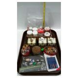Sewing & craft supplies - thimbles, pin cushion,