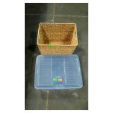 Wicker basket & storage container with hinged lid
