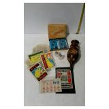 Misc - shakers, 1949 luggage travel stickers,