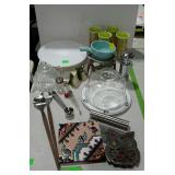 Group of kitchenwares, cake stand, cheese dish,