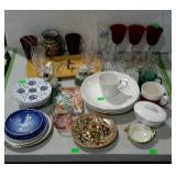 Group of Glass Wares, ruby to clear pedestal water
