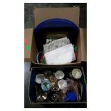 Two box lot misc, glasses, linens, tray, etc all