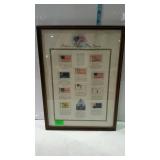 Framed Historic American Flag Stamps Print, 11 x