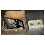 Box lot 2 spring water globes, two frames
