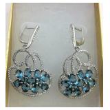 .925 Sterling Blue Topaz & CZ Earrings New In Box